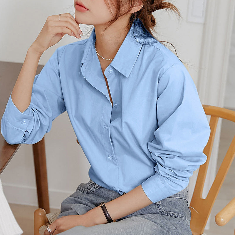 French Style Elegant Long Sleeve Blouse Women's Pure Cotton