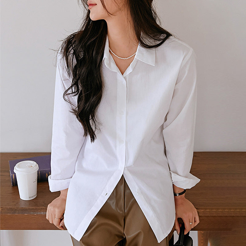 French Style Elegant Long Sleeve Blouse Women's Pure Cotton