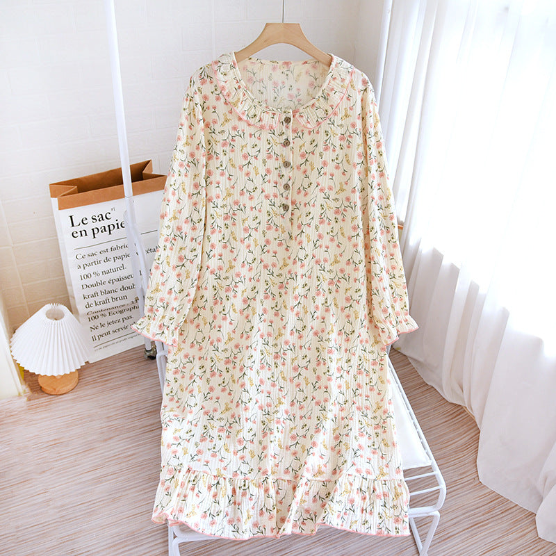 Sleeping Dress Crepe Wooden Ear Collar Long Sleeve Skirt