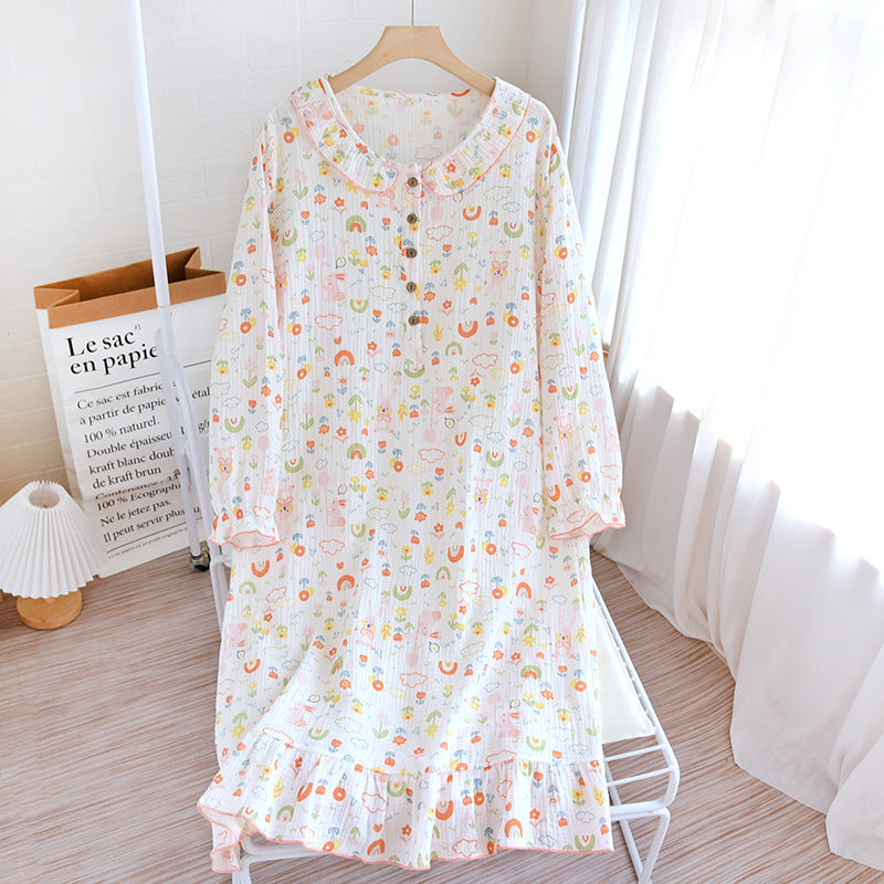 Sleeping Dress Crepe Wooden Ear Collar Long Sleeve Skirt
