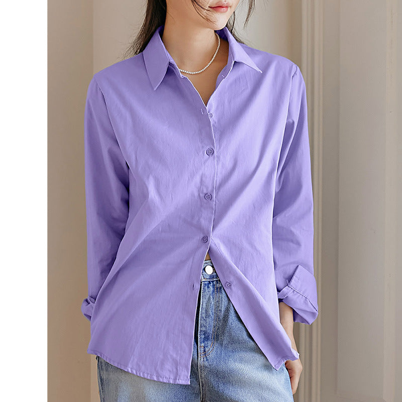 French Style Elegant Long Sleeve Blouse Women's Pure Cotton