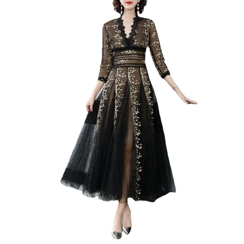 Embroidery Mesh Black Dress Women by http://Loyshop.shop