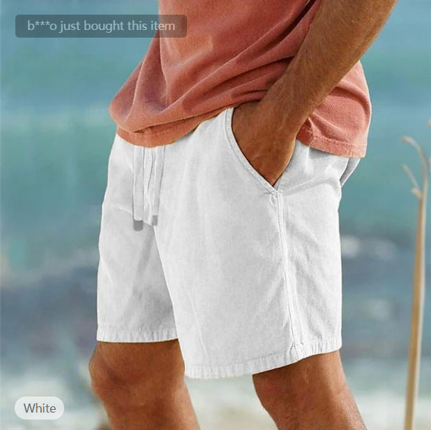 Cotton Linen Drawstring Elastic Waist Solid Color Breathable Bermuda Shorts by http://Lolyshop.shop