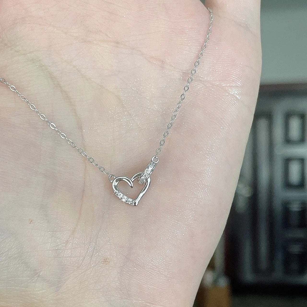 Silver Sweet Special-interest Design Diamond Love Necklace