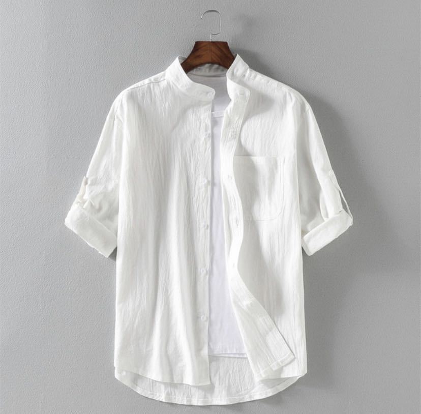 Men's Linen Stand Collar Loose Shirt by http://Lolyshop.shop