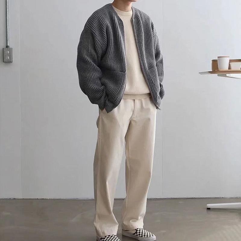 Men Zip Up Knitted Cardigan Lined Funnel Neck Jumper Sweater Pockets Coat All Seasons Comfortable Soft Long Sleeve by http://Loyshop.shop