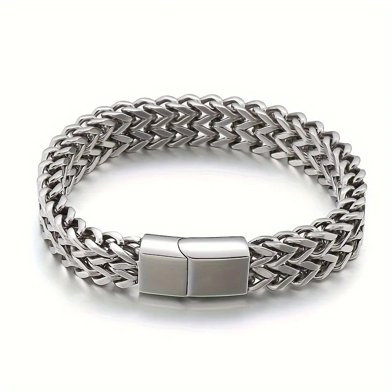 Stainless Steel Braided Double Row Front and Rear Fish Scale Alloy Magnetic Buckle Bracelet with Keel Jewelry New Model