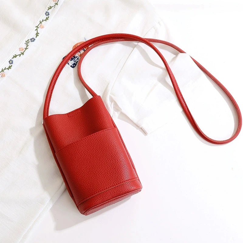 Soft Leather Phone Bag Women's Crossbody Mini Bag 2025 New Trendy Versatile Soild Color Cute Mini Bucket Bags Ladies Hand Bags