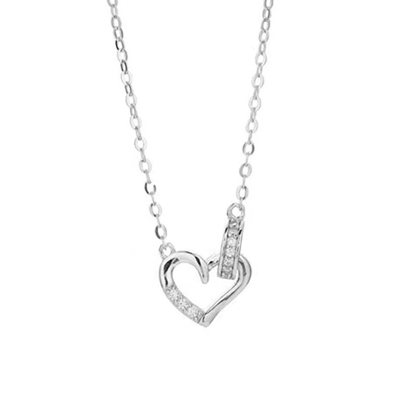 Silver Sweet Special-interest Design Diamond Love Necklace