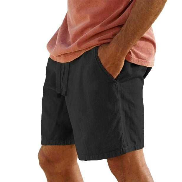 Cotton Linen Drawstring Elastic Waist Solid Color Breathable Bermuda Shorts by http://Lolyshop.shop