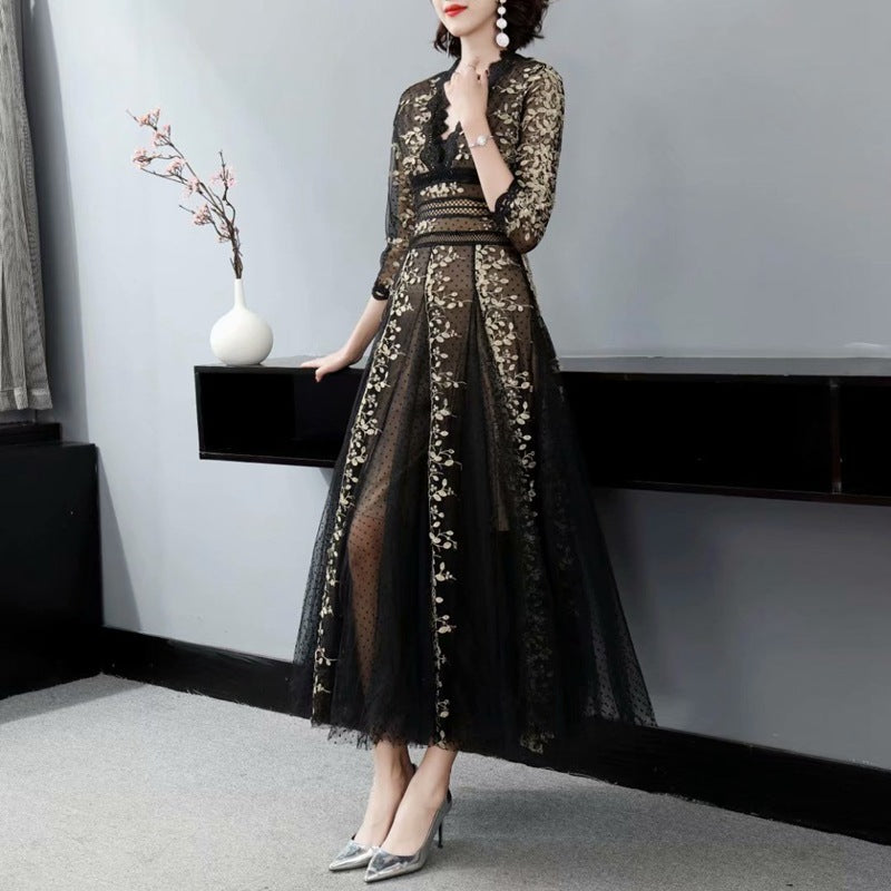 Embroidery Mesh Black Dress Women by http://Loyshop.shop