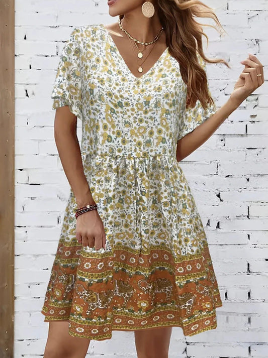 Summer V-neck Short-sleeved Printed Dress For Sleeping by http://Lolyshop.shop