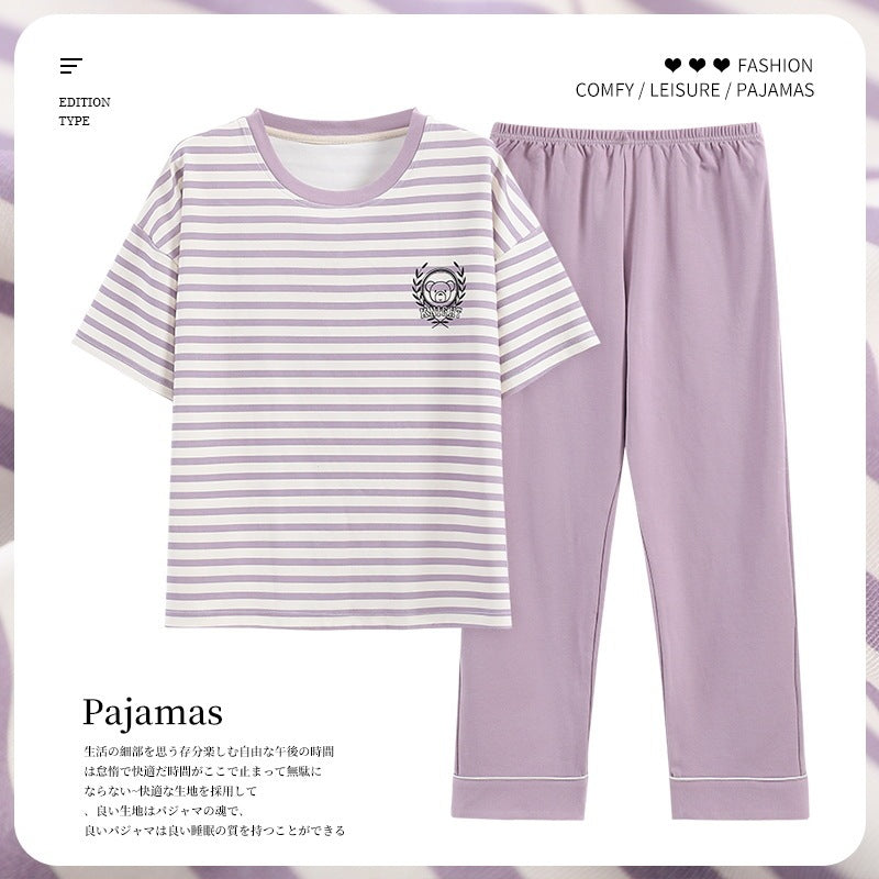 Pajamas Pure Cotton Short-sleeved And Trousers Cute Cartoon Home Wear Suit