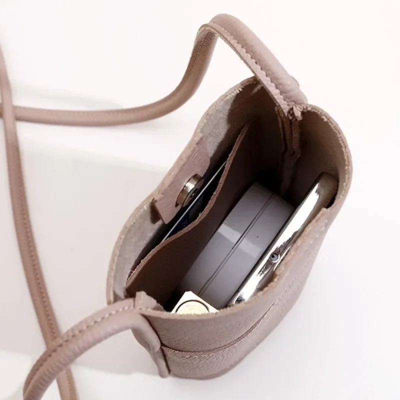 Soft Leather Phone Bag Women's Crossbody Mini Bag 2025 New Trendy Versatile Soild Color Cute Mini Bucket Bags Ladies Hand Bags