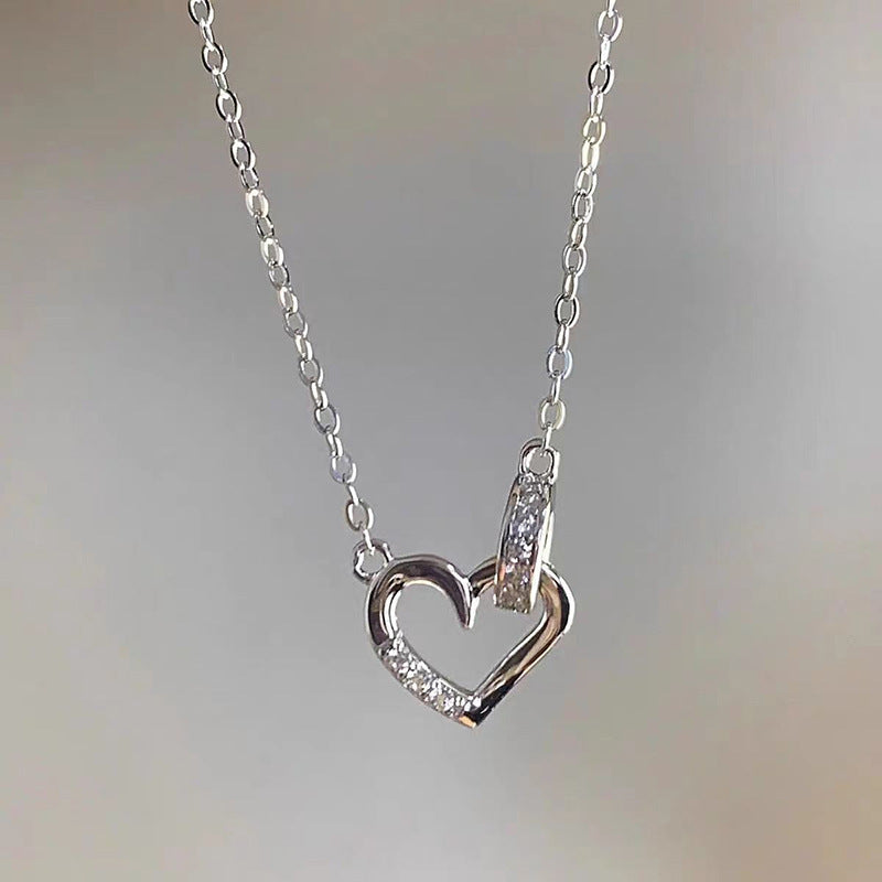 Silver Sweet Special-interest Design Diamond Love Necklace