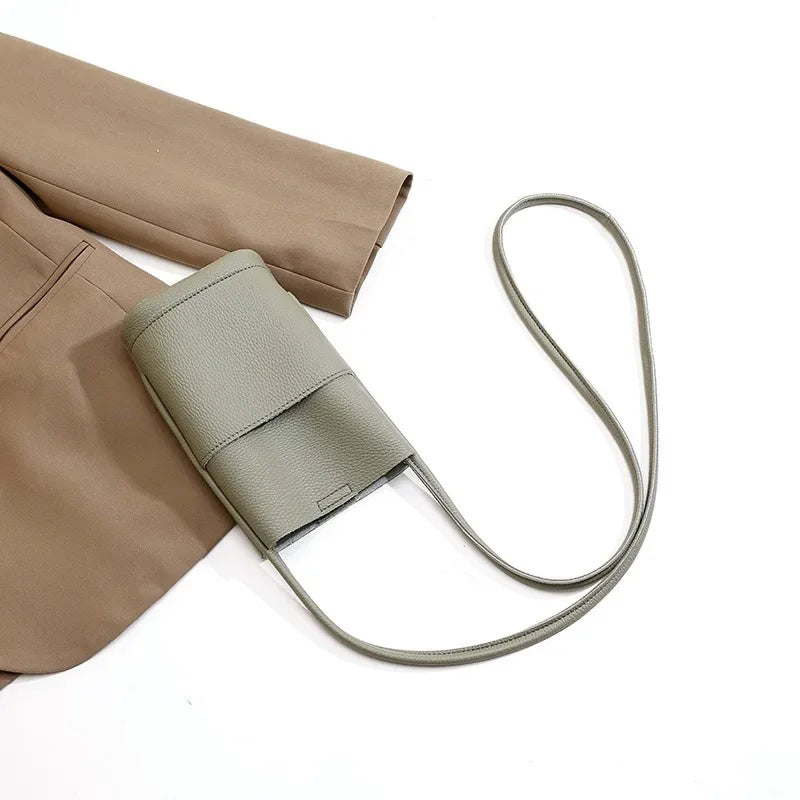 Soft Leather Phone Bag Women's Crossbody Mini Bag 2025 New Trendy Versatile Soild Color Cute Mini Bucket Bags Ladies Hand Bags