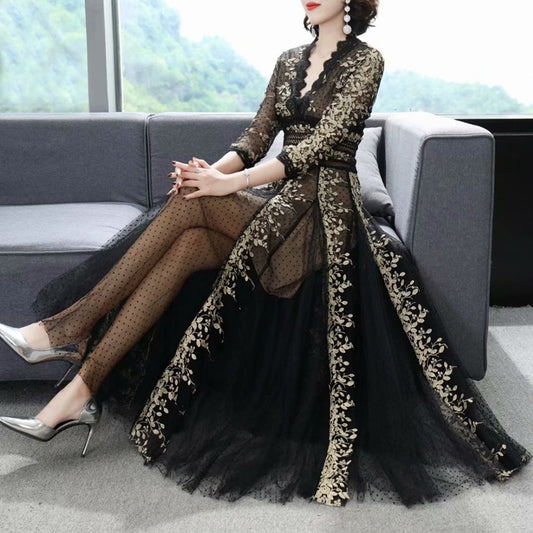 Embroidery Mesh Black Dress Women by http://Loyshop.shop