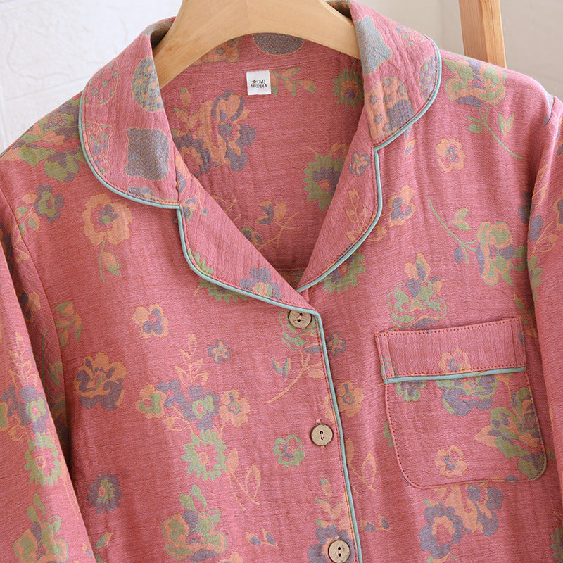 New Polo Collar Pajamas High-end Home Wear Vintage Yarn-dyed Popular Women's Pajama Suit