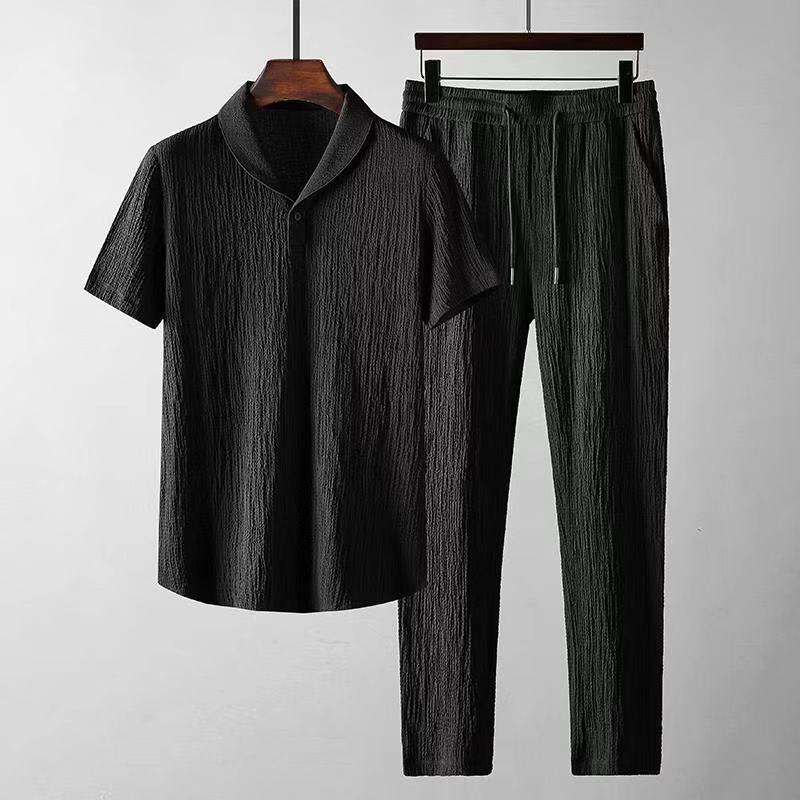 Leisure Suit Summer Loose Short Sleeve Top And Drawstring Trousers Fashion Mens Clothing by http://Lolyshop.shop