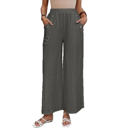 Women's Casual Pants Elastic High Waist Loose Solid Color Wide-leg Pants by http://Lolyshop.shop