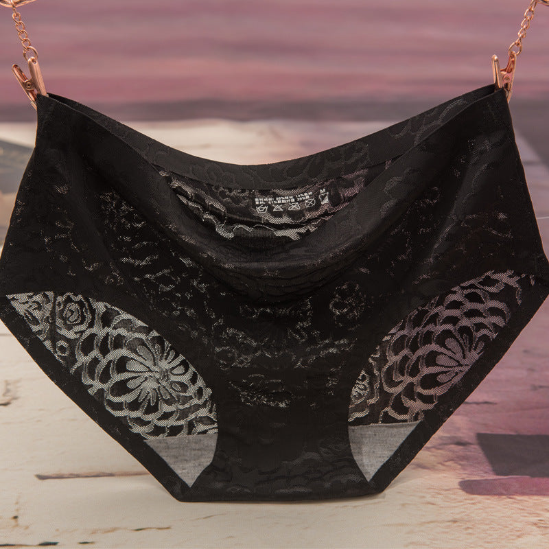 Ice Silk Seamless Panties Women's Mid-waist Jacquard