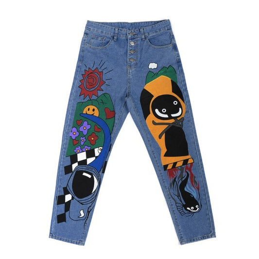 Womens Cartoon Printed Jeans Harem Pants Trousers For Women by http://Lolyshop.shop