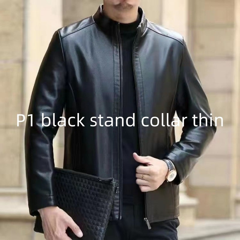 Leather Jacket For Middle-aged Men Leather Clothing With Stand Collar Men Fleece-lined by http://Lolyshop.shop