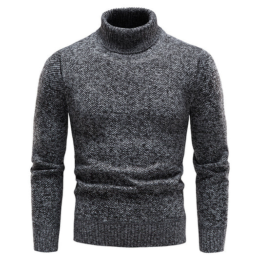 Men's Turtleneck Sweater Fashion Slim Fit Pullover Long-sleeved Knitted Top Solid Color Clothing
