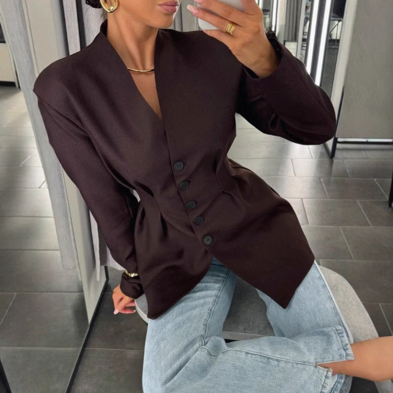 Advanced Sense Vintage Single-breasted Waist-controlled Long Sleeves