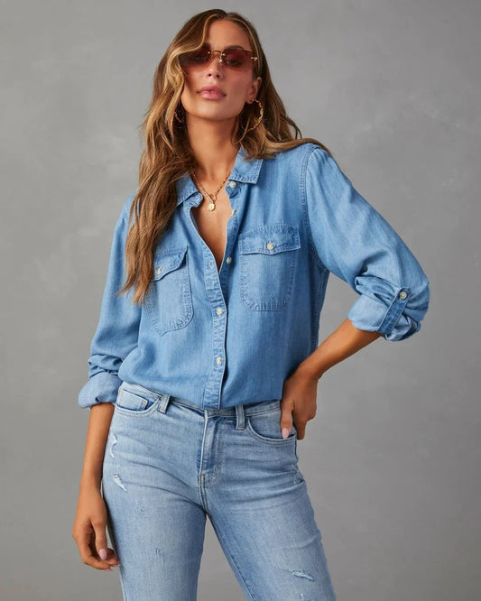 CPSYMYM Women Casual Western Denim Shirt Solid Turn Down Single Breasted Long Sleeve Shirt Oversized Shirts Blusas Para Mujer by http:// Lolyshop.shop