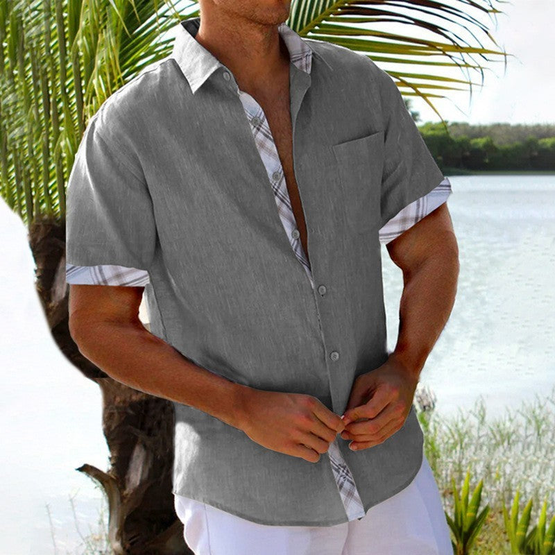 Vacation Short Sleeve Shirts With Plaid Side Summer Hawaii Beach Top Mens Clothing by http://Lolyshop.shop