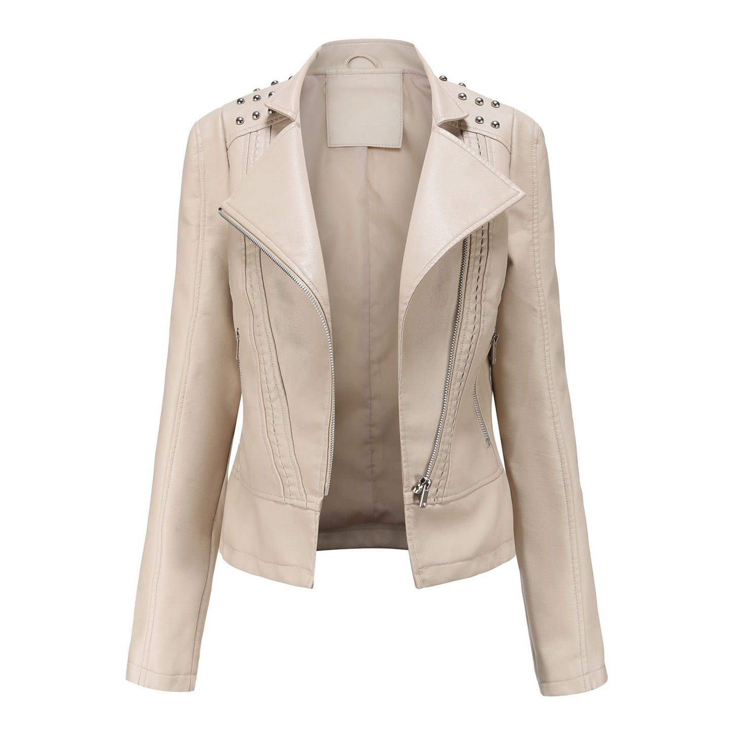 Beaded Leather Women's Long-sleeved Fashion Jacket Lapel Motorcycle Clothing Thin Women's Jacket by http://Lolyshop.shop