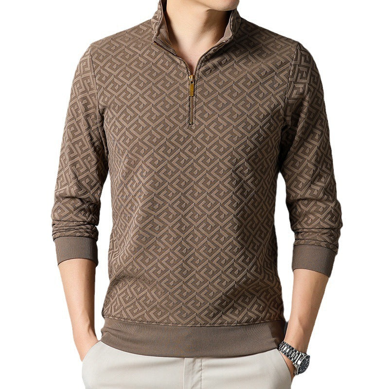 Long Sleeve T-shirt Zipper And Lapel Casual Stand Collar Bottoming Shirt Men's Clothing by http://Loyshop.shop
