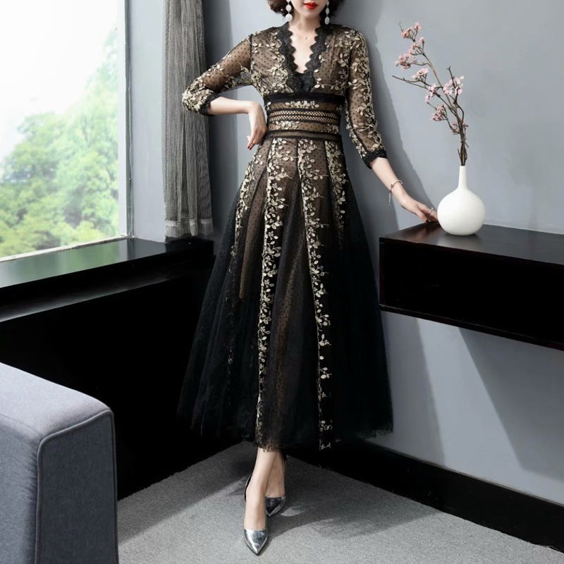 Embroidery Mesh Black Dress Women by http://Loyshop.shop