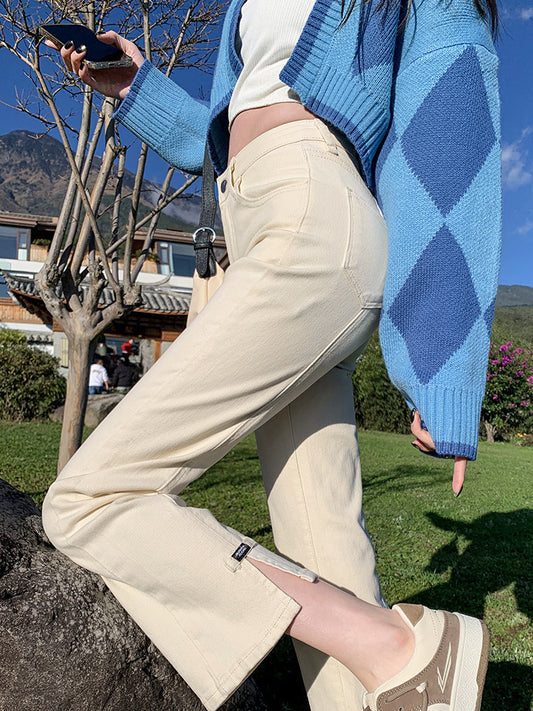 Split Straight Jeans Women High Waist Skinny by http://Lolyshop.shop