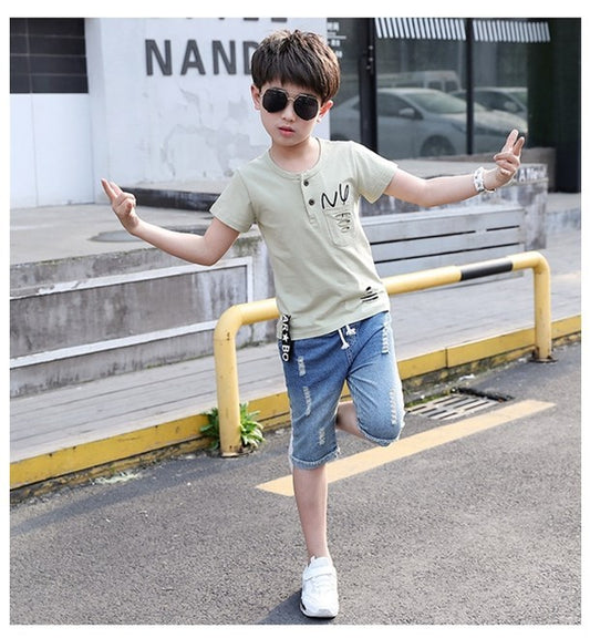 Children Clothing Summer Boys T-shirtDenim Shorts 2pcs by http://Lolyshop.shop