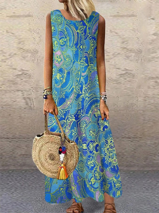 Printed Round Neck Dress Home Dress