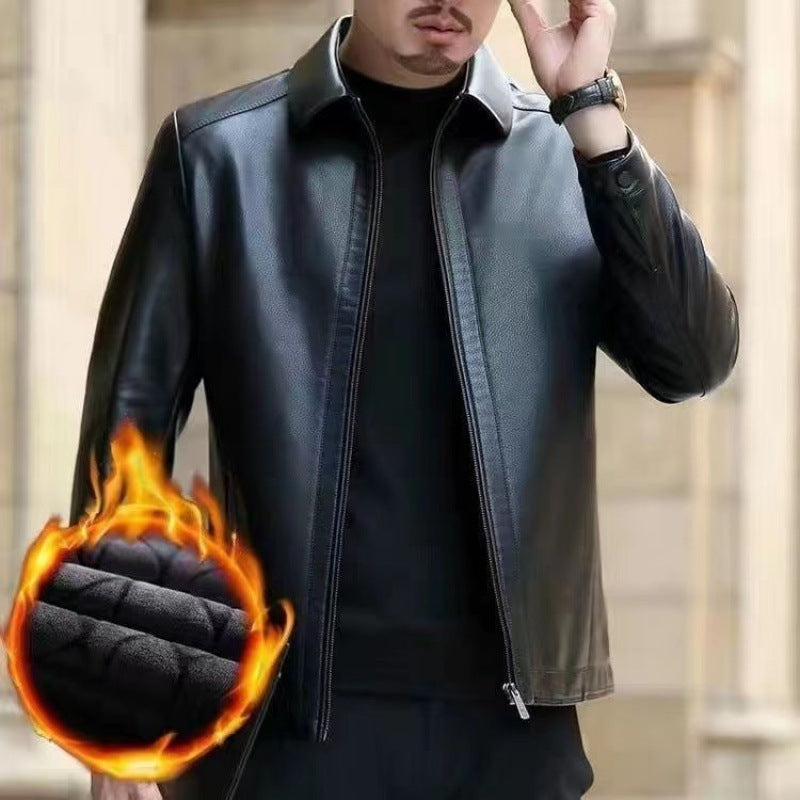 Leather Jacket For Middle-aged Men Leather Clothing With Stand Collar Men Fleece-lined by http://Lolyshop.shop