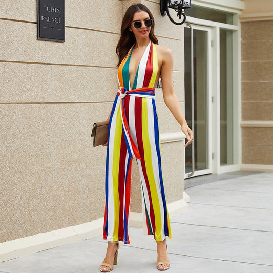 Women's V-neck Colorful Striped Jumpsuit by http://Lolyshop.shop
