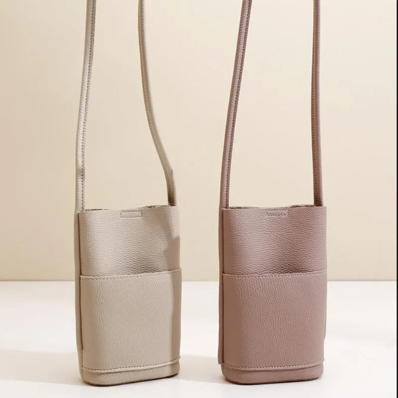 Soft Leather Phone Bag Women's Crossbody Mini Bag 2025 New Trendy Versatile Soild Color Cute Mini Bucket Bags Ladies Hand Bags