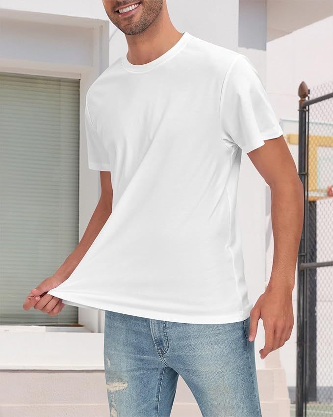 Neat White Basic Crewneck Short Sleeve Cotton Polyester Water Repellent Tops T Shirts Tee For Men by http://Lolyshop.shop