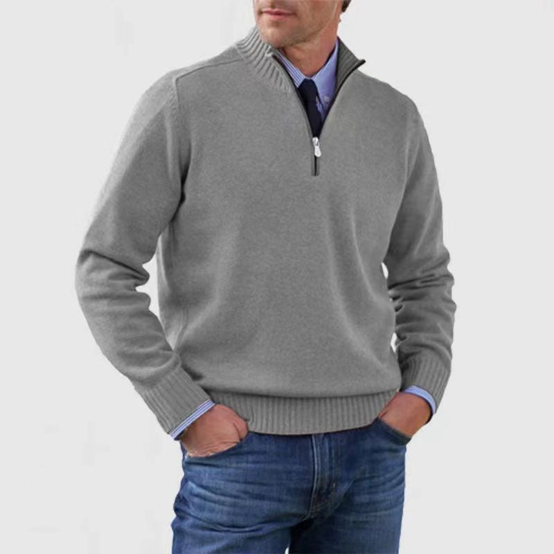 Men's Stand Collar Zipper Sweater Winter Fashion Solid Color Long Sleeve Knitted Top Clothing by http://Loyshop.shop