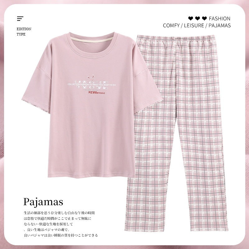 Pajamas Pure Cotton Short-sleeved And Trousers Cute Cartoon Home Wear Suit