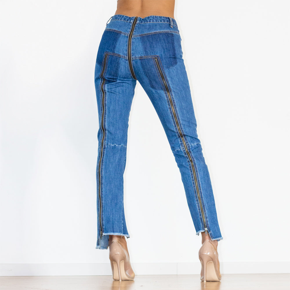 Shascullfites Melody Women Zipper Jeans Women Unique Dark Blue Denim Pants Hot Streetwear Party Club Dance Pants