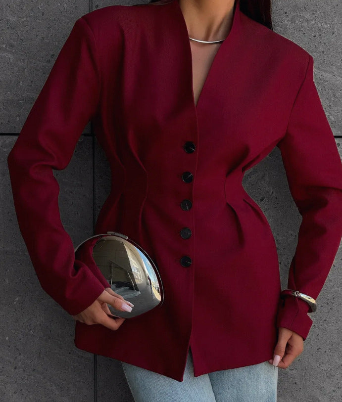 Advanced Sense Vintage Single-breasted Waist-controlled Long Sleeves