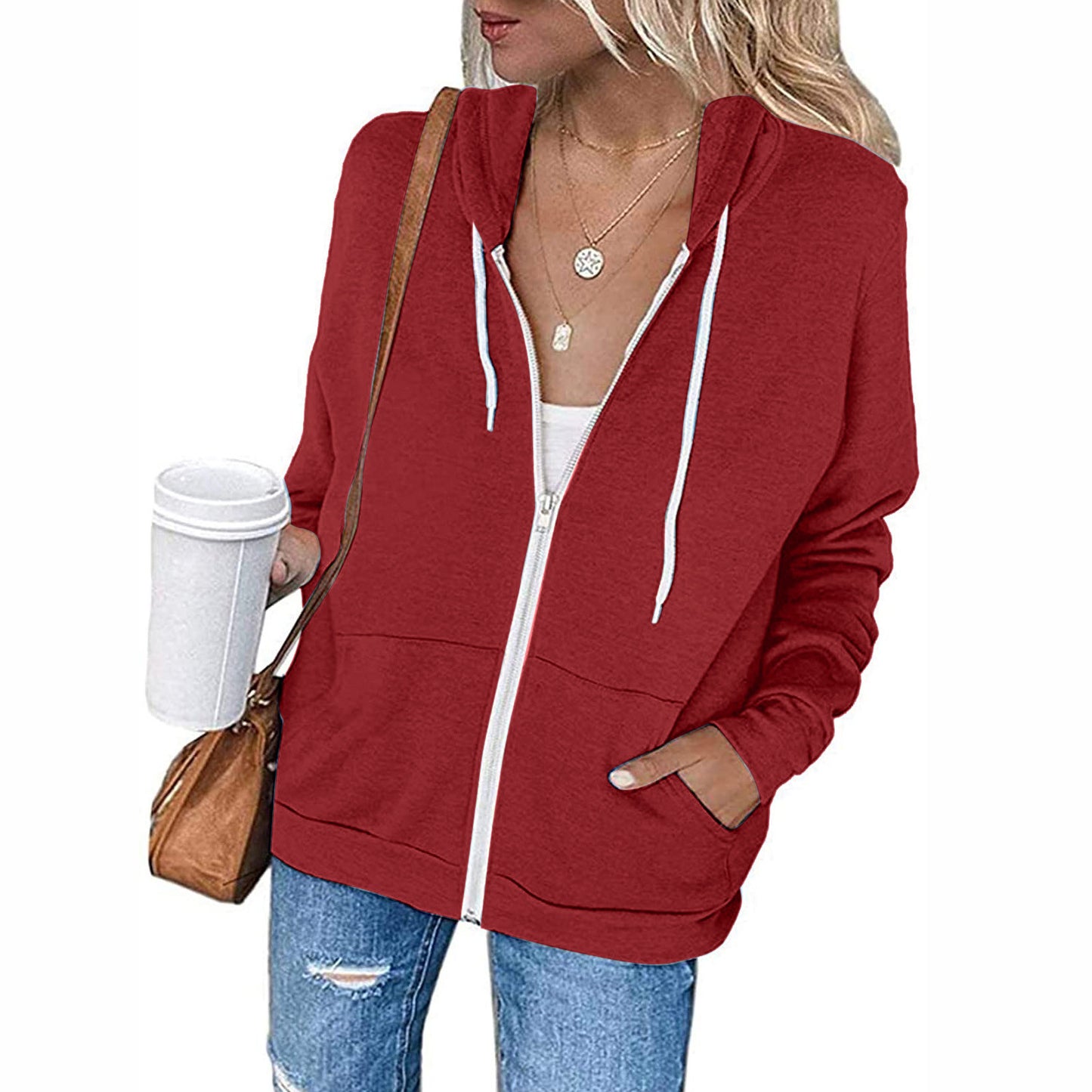 Pocket Drawstring Hooded Zipper Padded Cardigan