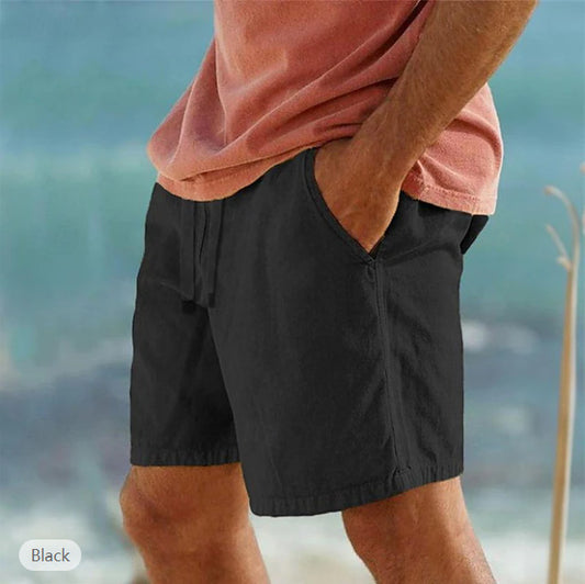 Cotton Linen Drawstring Elastic Waist Solid Color Breathable Bermuda Shorts by http://Lolyshop.shop