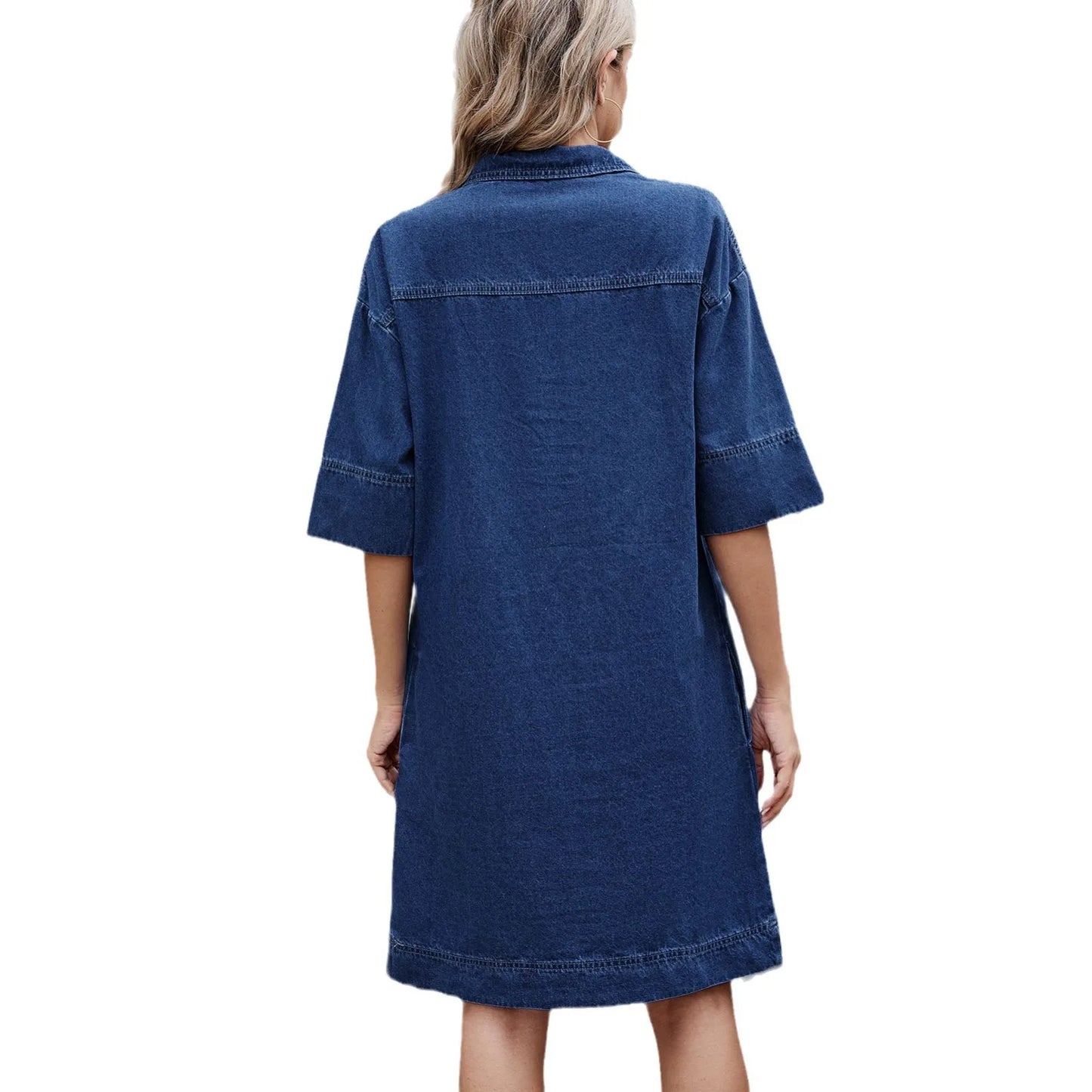 New Mid-length Denim Dress for Spring and Summer. Ladies' Fashionable Pocket Decoration V-neck Short-sleeved Casual Denim Dress by http:// Lolyshop.shop