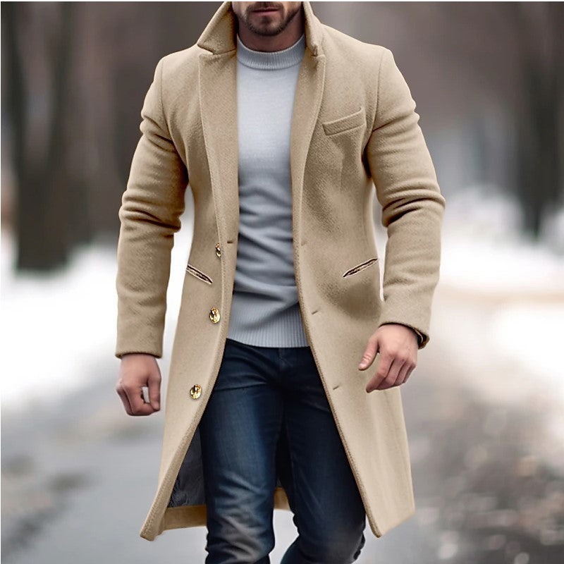 Winter Lapel Trench Coat Fashion Pocket Single Breasted Jacket Outerwear Casual Solid Color Men's Clothing by http://Loyshop.shop