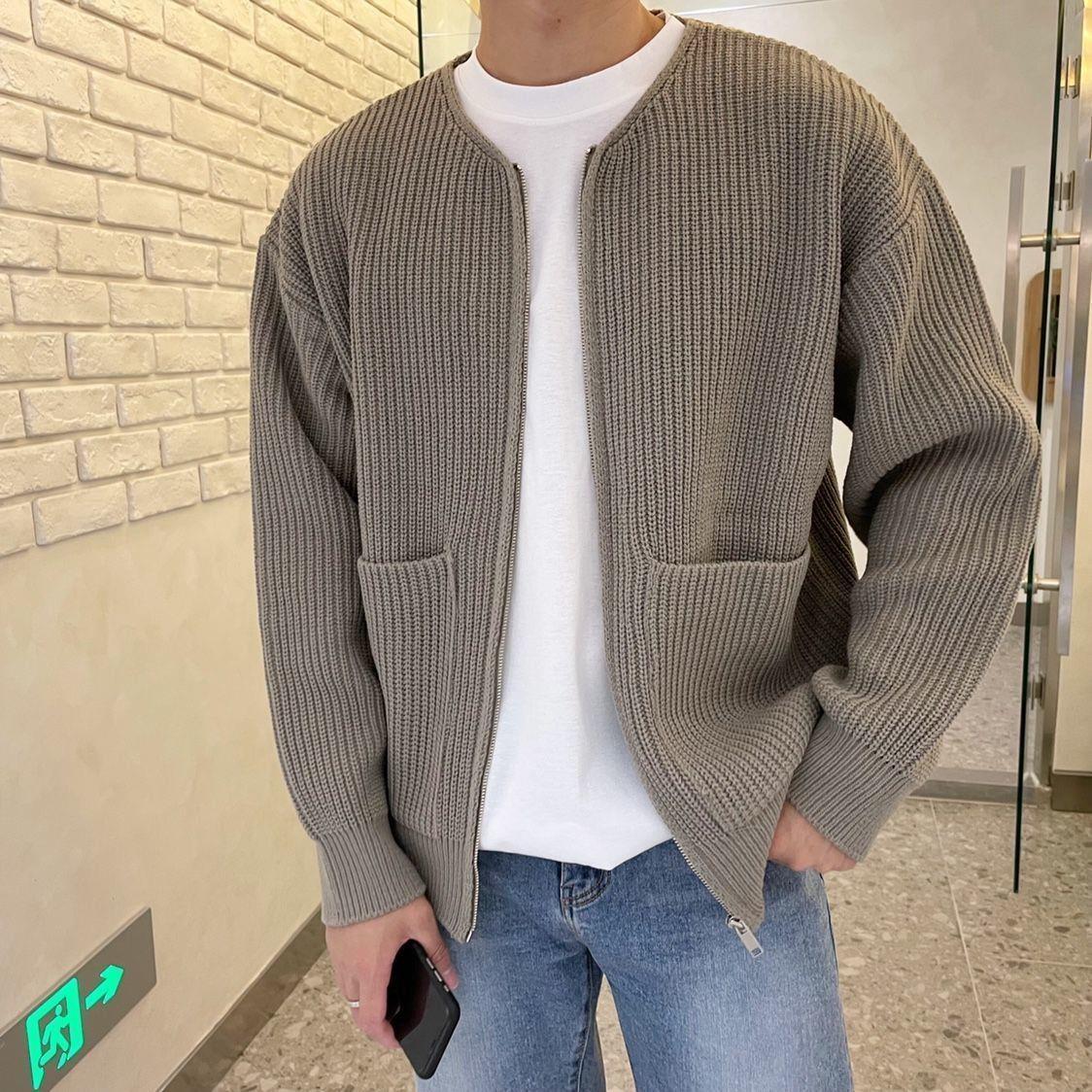 Men Zip Up Knitted Cardigan Lined Funnel Neck Jumper Sweater Pockets Coat All Seasons Comfortable Soft Long Sleeve by http://Loyshop.shop